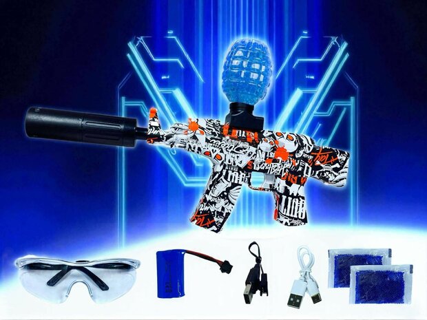 Gel Blaster AK47 Rood - Luminous Silencer met Led licht - compleet set - oplaadbaar - 45 cm 