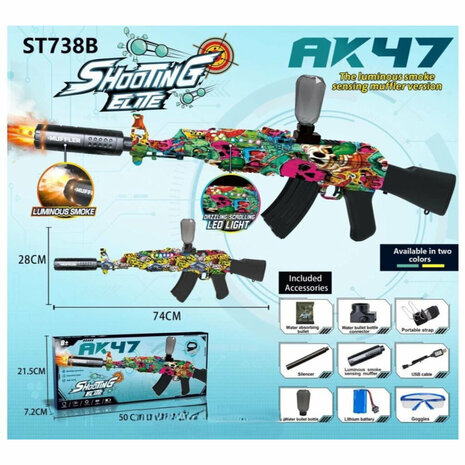 Shooting Elite Gel Blaster - Luminous Silencer - AK 47 Led Light - compleet set - Oplaadbaar - 74CM G