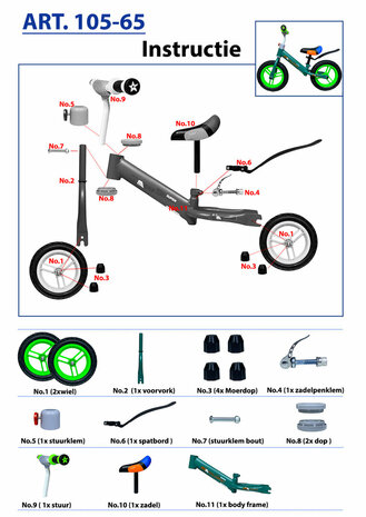 Kinderloopfiets 80 cm - rubber banden - Mengele Baby - vanaf 1 jaar mix