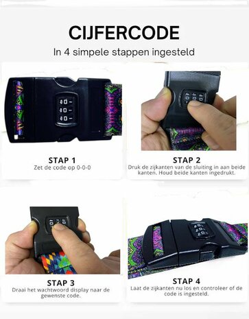 Bagageriemen met Cijferslot &ndash; Verstelbare tot 190CM - met ID-label - Nylon