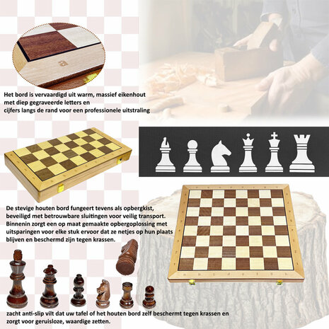 Chess and checkers 2-in-1 pack - Foldable - 52x52 cm - Wood