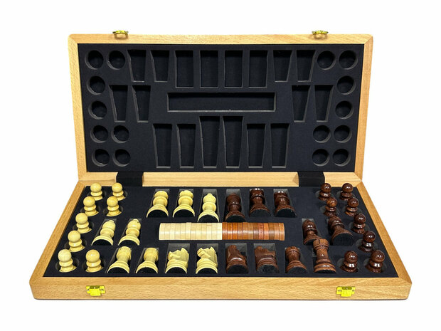 Chess and checkers 2-in-1 pack - Foldable - 52x52 cm - Wood