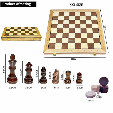 Chess and checkers 2-in-1 pack - Foldable - 52x52 cm - Wood