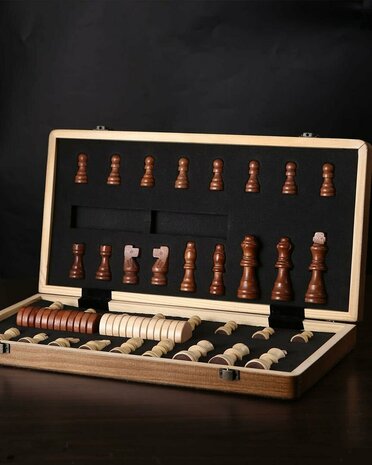 Schaak en Dambord - Luxe Magnetische Speelbord - 39cm Inklapbare 2-in-1 Houten schaak Set