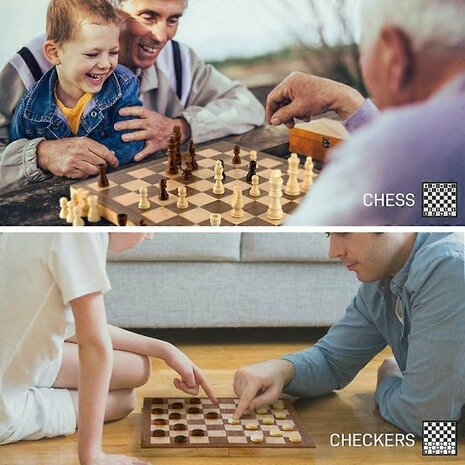 Magnetisches Schach- und Damebrett &ndash; 39 x 39 cm &ndash; Faltbares 2-in-1-Holzbrett &ndash; Inkl. Reisetasche