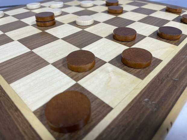 Jeu d'&eacute;checs et de dames magn&eacute;tique de luxe 2 en 1 - Bois de ch&ecirc;ne - &Eacute;chiquier pliable - Jeu d'&eacute;checs et de dames en bois
