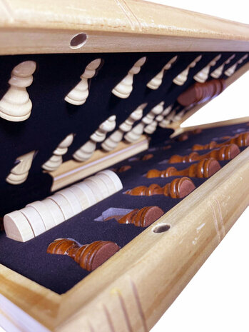 Jeu d'&eacute;checs et de dames magn&eacute;tique de luxe 2 en 1 - Bois de ch&ecirc;ne - &Eacute;chiquier pliable - Jeu d'&eacute;checs et de dames en bois