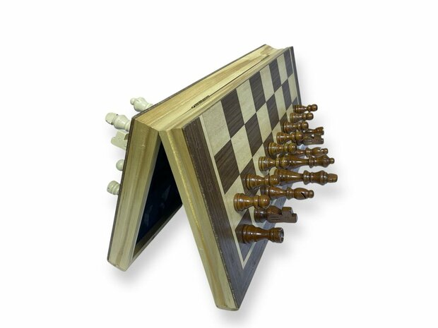 Jeu d'&eacute;checs et de dames magn&eacute;tique de luxe 2 en 1 - Bois de ch&ecirc;ne - &Eacute;chiquier pliable - Jeu d'&eacute;checs et de dames en bois