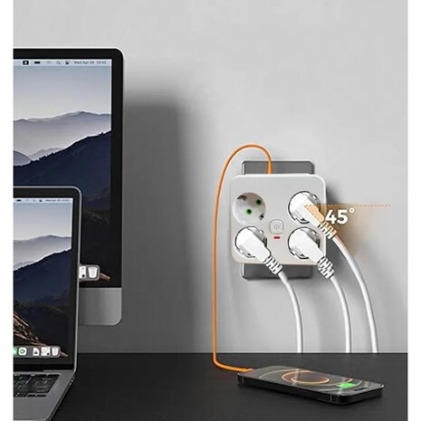 Multiprise europ&eacute;enne, 4 prises sans rallonge avec 2 ports USB 1 Type-C