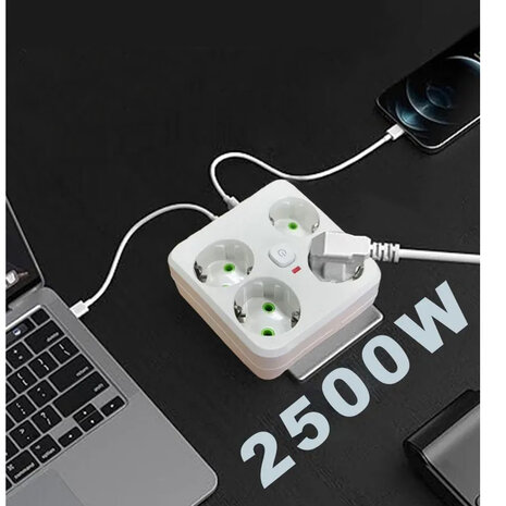 Multiprise europ&eacute;enne, 4 prises sans rallonge avec 2 ports USB 1 Type-C