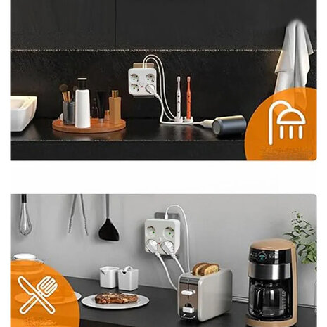 Multiprise europ&eacute;enne, 4 prises sans rallonge avec 2 ports USB 1 Type-C