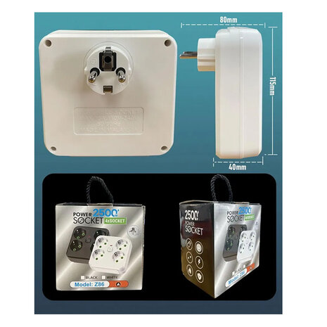 Multiprise europ&eacute;enne, 4 prises sans rallonge avec 2 ports USB 1 Type-C