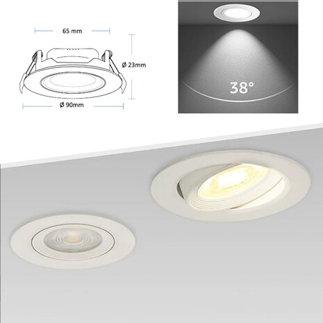 LED spot 5w verstelbaar 6500k - Inbouwspot 90x23x65mm