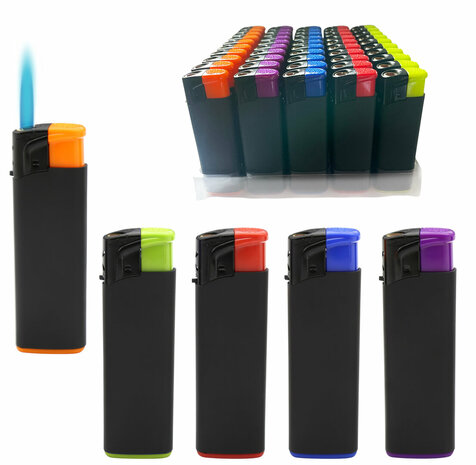 Turbo Aanstekers - Multicolour caps, HC Black body - Unilite - tray van 50 stuks 