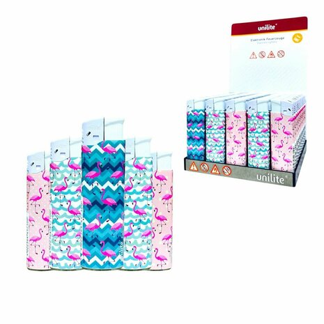 Elektrische Aanstekers - 50 stuks Navulbaar &amp; Verstelbaar - Flamingo print Unilite 
