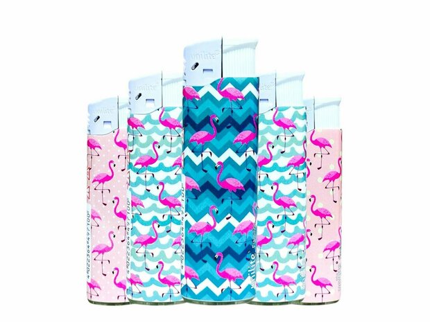 Elektrische Aanstekers - 50 stuks Navulbaar &amp; Verstelbaar - Flamingo print Unilite 
