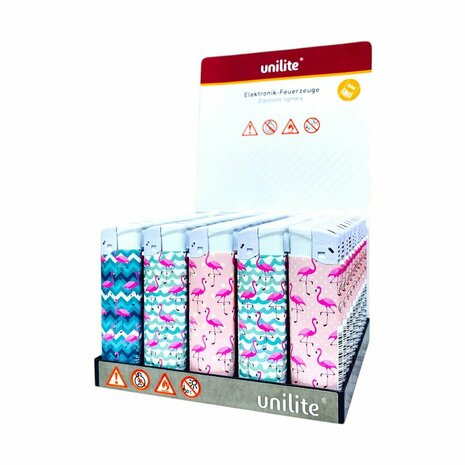 Elektrische Aanstekers - 50 stuks Navulbaar &amp; Verstelbaar - Flamingo print Unilite 