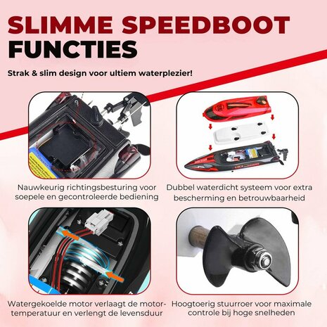 Speed Race boot &ndash; HJ808 RC Speedboot met 2.4 GHz Afstandsbediening - Rood