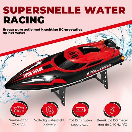Speed Race boot &ndash; HJ808 RC Speedboot met 2.4 GHz Afstandsbediening - Rood