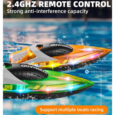 Gallop RC Speedboot &ndash; LED-verlichting, Hoge Snelheid - 2.4GHZ  Tornado boat Green