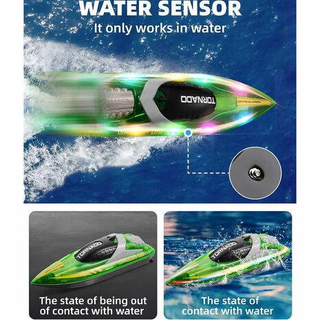 Gallop RC Speedboot &ndash; LED-verlichting, Hoge Snelheid - 2.4GHZ  Tornado boat Green