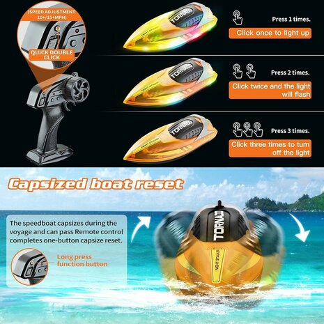 Gallop RC Speedboot &ndash; LED-verlichting, Hoge Snelheid - 2.4GHZ  Tornado boat 