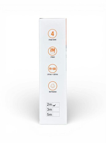 Universeel stekkerdoos met 4 stopcontacten en 3 USB-ingangen - 2 USB-C 20W + draadloze oplader voor mobiele telefoons