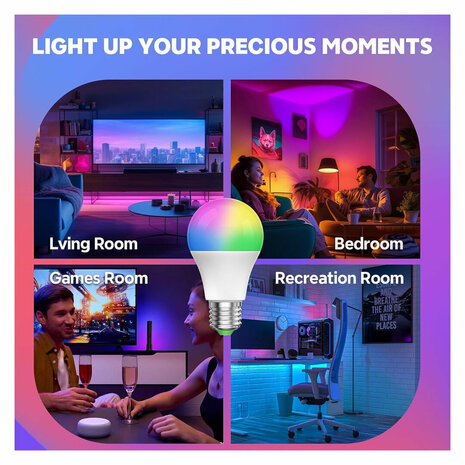 LED RGBW Kleurveranderende Lamp &ndash; E27 &ndash; 7W &ndash; met Afstandsbediening