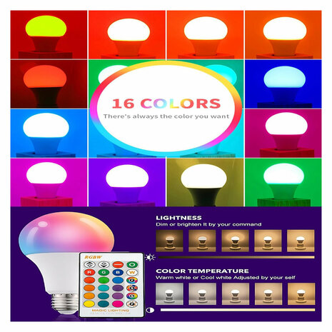 RGBW-LED-Farbwechsellampe &ndash; E27 15W mit Fernbedienung