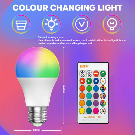 RGBW-LED-Farbwechsellampe &ndash; E27 15W mit Fernbedienung