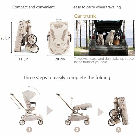 Kinderwagen Baobaohao V16 Buggy beige voor kinderen van 0-3 jaar &ndash; Luxe, lichtgewicht en opvouwbaar