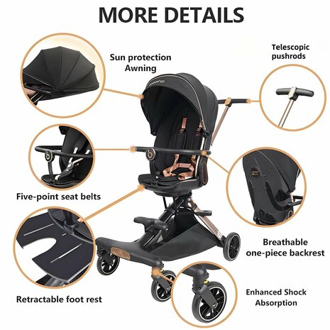 Kinderwagen Baobaohao V16 Buggy zwart voor kinderen van 0-3 jaar &ndash; Luxe, lichtgewicht en opvouwbaar