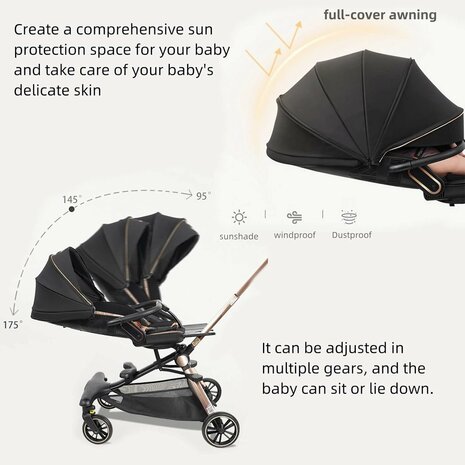 Kinderwagen Baobaohao V16 Buggy zwart voor kinderen van 0-3 jaar &ndash; Luxe, lichtgewicht en opvouwbaar