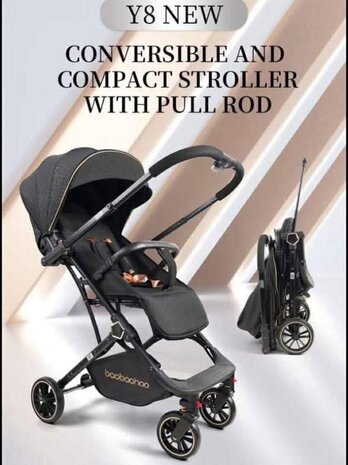 Kinderwagen Baobaohao Y8 Buggy - Luxe, Lichtgewicht &amp; Inklapbare voor 0-3 Jaar Zwart