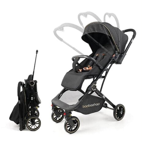 Kinderwagen Baobaohao Y8 Buggy - Luxe, Lichtgewicht &amp; Inklapbare voor 0-3 Jaar Zwart