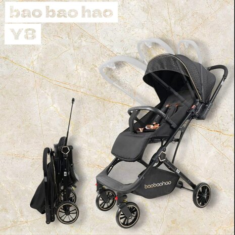 Kinderwagen Baobaohao Y8 Buggy - Luxe, Lichtgewicht &amp; Inklapbare voor 0-3 Jaar Zwart