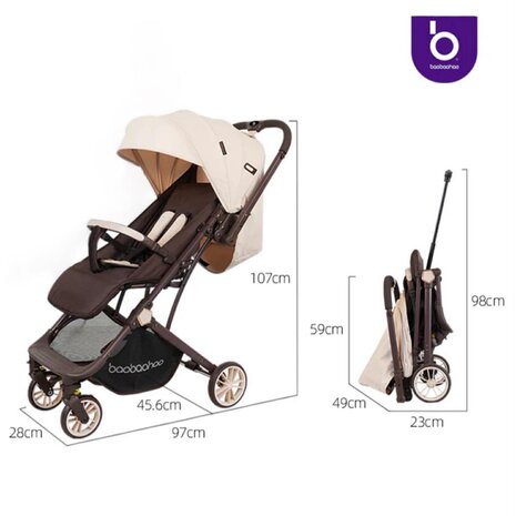 Kinderwagen Baobaohao Y8 Buggy &ndash; Luxe, Lichtgewicht &amp; Inklapbare voor 0-3 Jaar beige-brown.