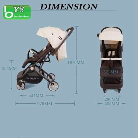 Kinderwagen Baobaohao Y8 Buggy &ndash; Luxe, Lichtgewicht &amp; Inklapbare voor 0-3 Jaar beige-brown.