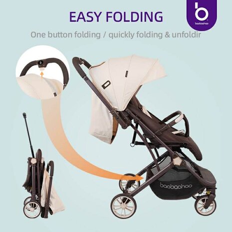 Kinderwagen Baobaohao Y8 Buggy &ndash; Luxe, Lichtgewicht &amp; Inklapbare voor 0-3 Jaar beige-brown.