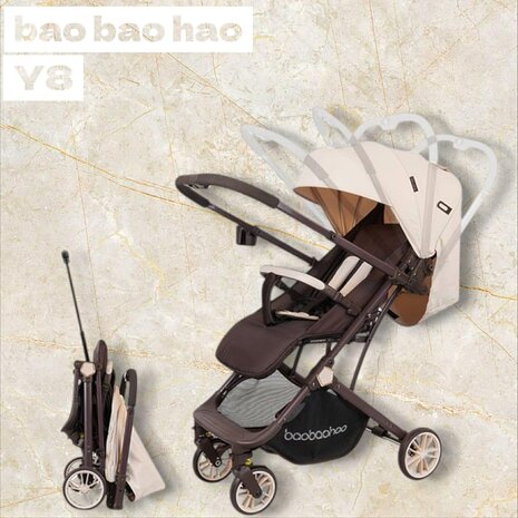 Kinderwagen Baobaohao Y8 Buggy &ndash; Luxe, Lichtgewicht &amp; Inklapbare voor 0-3 Jaar beige-brown.