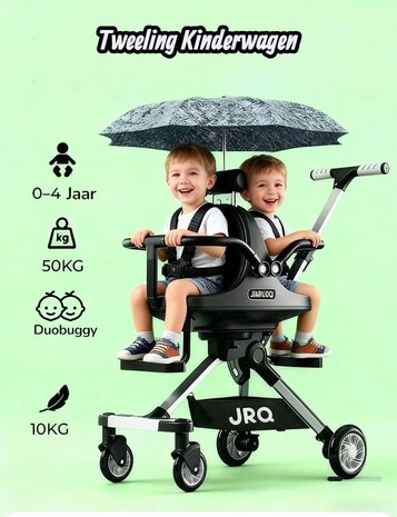 Tweeling Kinderwagen met Parasol - Lichtgewicht - Opvouwbaar - Aluminium Frame - Met Rem &amp; Demping - Voor 6 Maanden tot 4 Jaar
