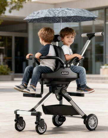 Tweeling Kinderwagen met Parasol - Lichtgewicht - Opvouwbaar - Aluminium Frame - Met Rem &amp; Demping - Voor 6 Maanden tot 4 Jaar