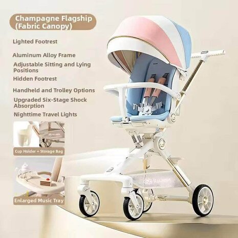 Kinderwagen Kxiaohe  K3 Buggy - Luxe, Lichtgewicht &amp; Inklapbare voor 0-3 Jaar beige