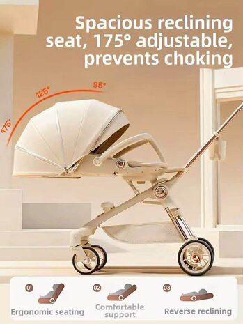 Kinderwagen Kxiaohe  K3 Buggy - Luxe, Lichtgewicht &amp; Inklapbare voor 0-3 Jaar beige