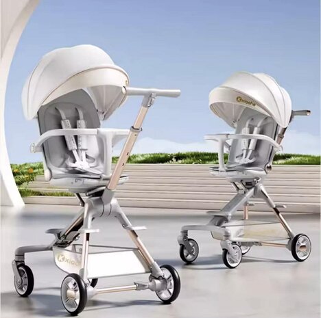 Kinderwagen Kxiaohe  K3 Buggy - Luxe, Lichtgewicht &amp; Inklapbare voor 0-3 Jaar Wit grijs