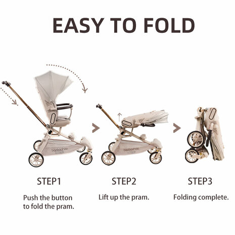 Kinderwagen Baobaohao V16 Buggy beige voor kinderen van 0-3 jaar &ndash; Luxe, lichtgewicht en opvouwbaar