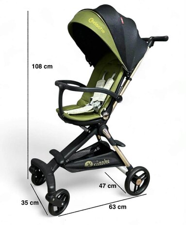 Kinderwagen Kxiaohe  K3 Buggy - Luxe, Lichtgewicht &amp; Inklapbare voor 0-3 Jaar Zwart Groen