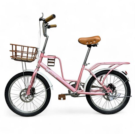 Damesfiets, meisjesfiets, 20 inch LUTA, met dubbele schijfremmen, in hoogte verstelbare kinderfiets