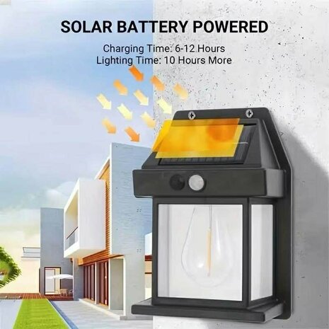 Solar Buitenlamp met bewegingssensor - Wandlamp - Waterdicht - IP65 weerbestendig - Zwart