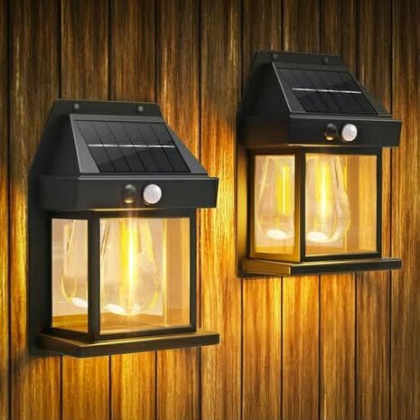 Solar Buitenlamp met bewegingssensor - Wandlamp - Waterdicht - IP65 weerbestendig - Zwart